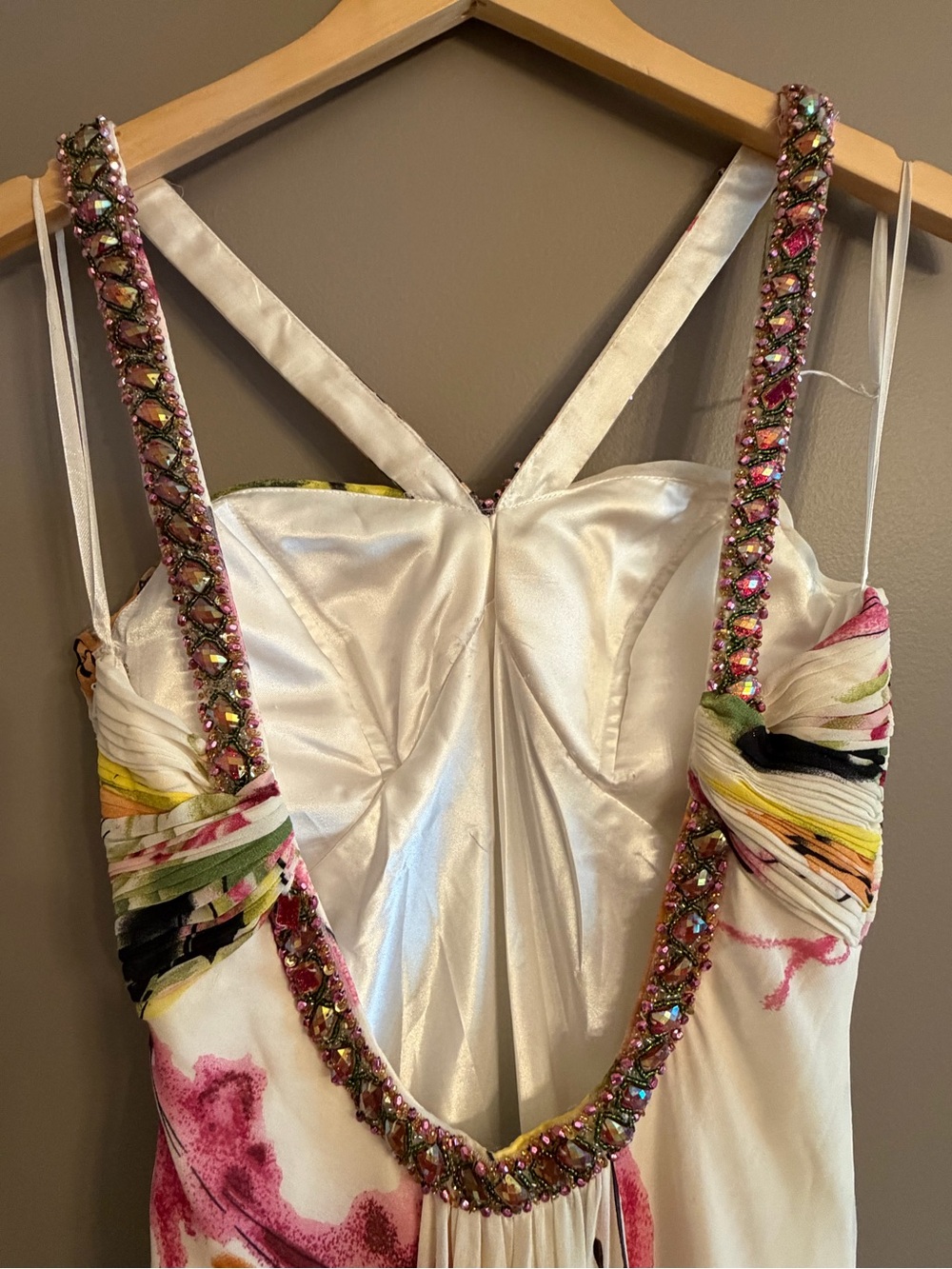 Faviana Y2K Jeweled V-Neck Floral Maxi Dress in White, Pink & Yellow - Picture 8 of 11